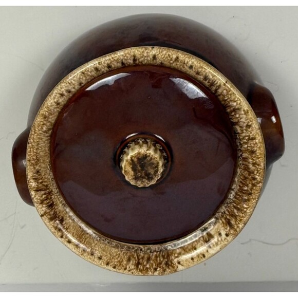 Hull Pottery Vintage Drip Brown Bean Pot Lid Oven Proof Crock USA Made Glaze Jar - Picture 16 of 16